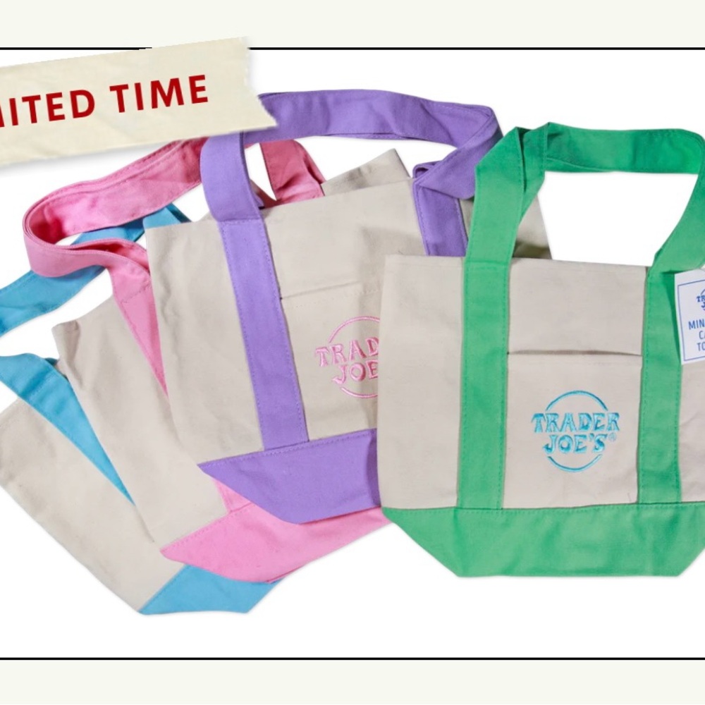 Trader Joe's Pastel Mini Tote Bags - Set of Four, Pink, Purple, Blue, Green
